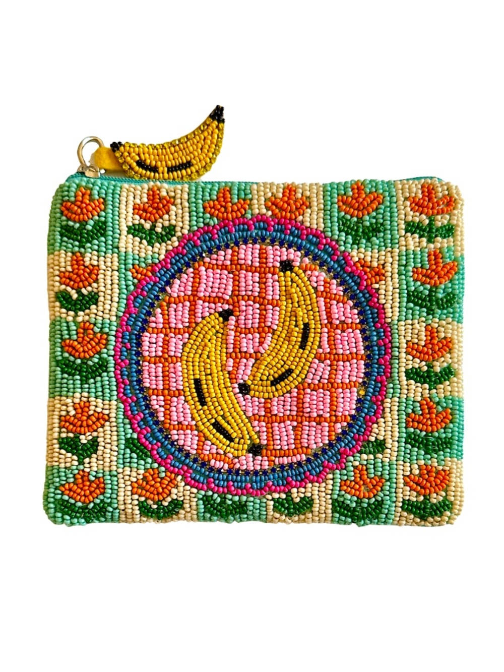 Banana Coin Purse, Fruit Beaded Bag, Tropical Vacation Lily Posh